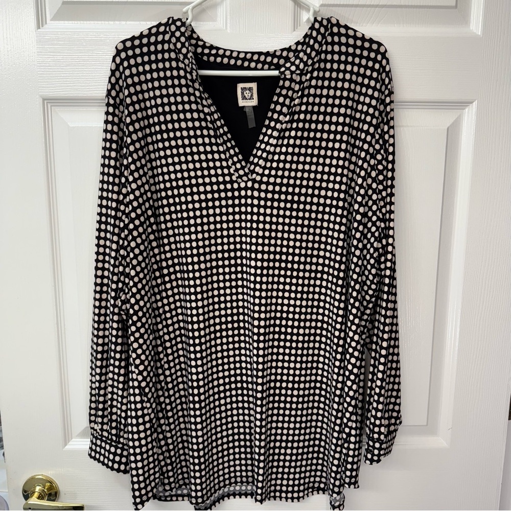 Anne Klein Black and Cream Polka Dot Long Sleeve 3x Top